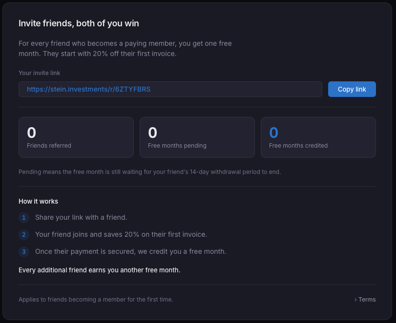 The referral card in your profile